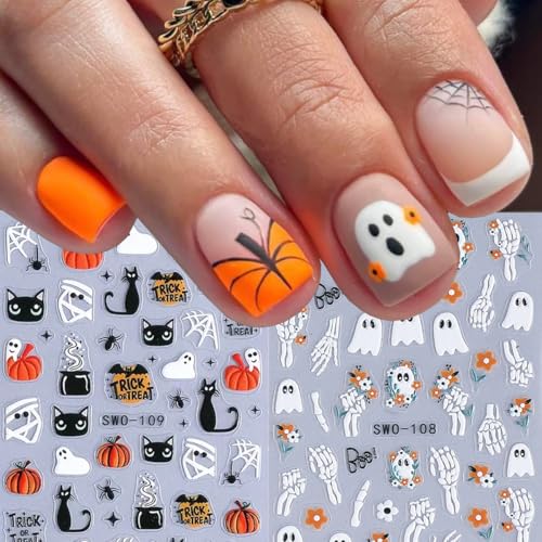 Halloween Nail Stickers for Nail Art 3D Ghost Pumpkin Spider Web - Style1