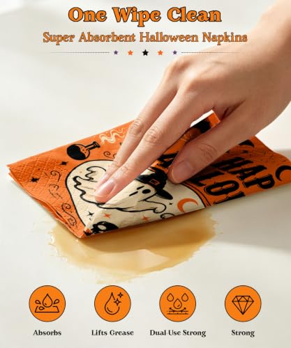 Heavy-duty Halloween Paper Plate & Napkin Set - Black Orange Mix, Round 9in & 7in, Disposable Party Supplies with Spooky Gothic Design
