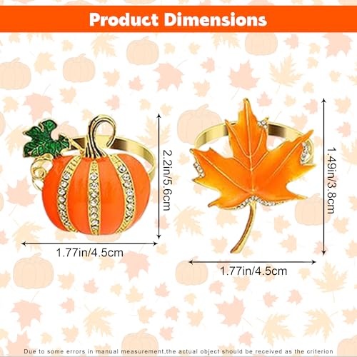 Fall Pumpkin & Maple Leaf Napkin Rings 4-Pack for Thanksgiving & Autumn Decor