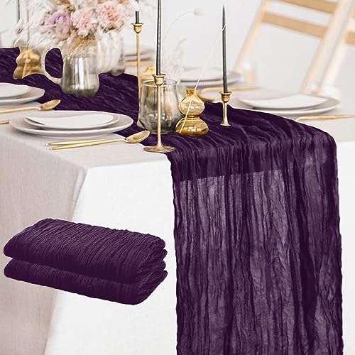 Purple Cheesecloth Table Runner 10FT 2 Pack - Rustic Wedding & Party Decor