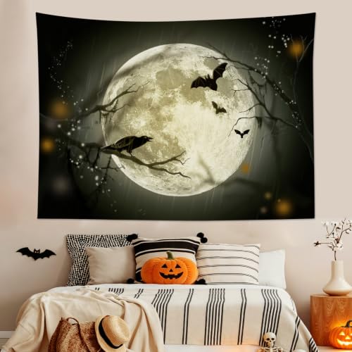 Halloween Full Moon Tapestry Wall Hanging - Grey 40x60 Inches
