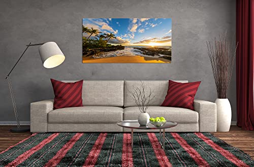 Hawaii Canvas Wall Art - Large 48x24 Inch Sunset Beach Scene for Living Room & Home Decor