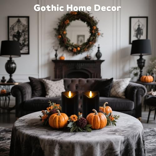 Black Flameless Candles Set of 2 with Remote & Timer - Halloween & Gothic Decor