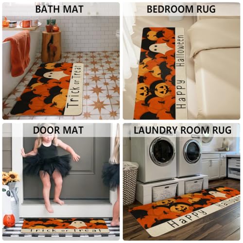 Halloween Ghost Pumpkin Kitchen Mat Set of 2 Non-Slip Washable Decor - Ghost Pumpkin