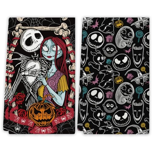Gray Halloween Kitchen Towels 18x26 Inch 2 Pcs Spooky Home Party Decor
