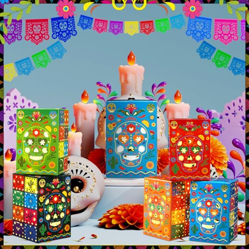 24-Piece Day of the Dead Skull Candle Holder Set with Flameless LED Lights