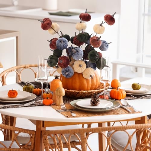 Fall Artificial Pumpkin Picks Set - Warm Color, 3 Bouquets, 15.75 Inches
