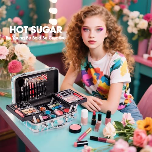 All-in-One Makeup Set with Blue Tie-Dye Case for Beginners & Enthusiasts