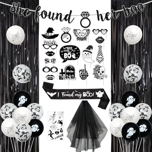 Halloween Bachelorette Party Decorations Set with Banner Sash Veil Photo Props and Balloons