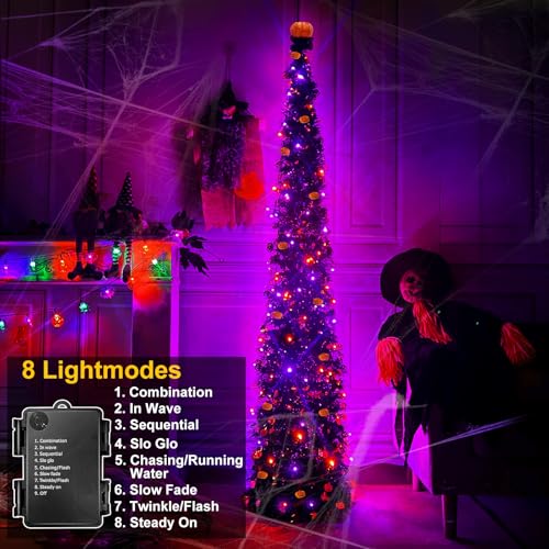 6 Ft Black Tinsel Halloween Tree with Lights - Indoor Holiday Decoration