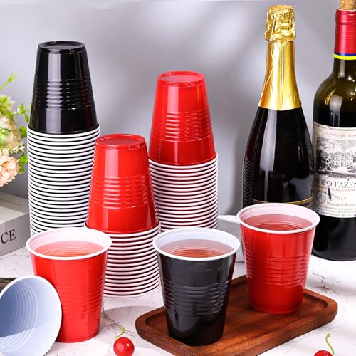 Disposable Plastic Party Cups 12 oz Set - Black and Red, 100 Pack Variation of Black/Red/100