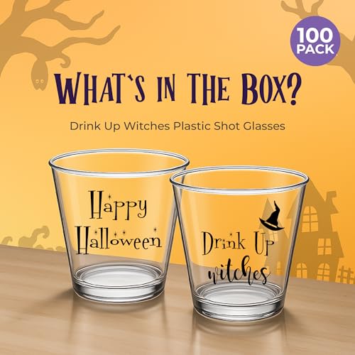 Halloween Shot Glasses Set of 100 - Spooky Plastic Drinkware for Party Decorations