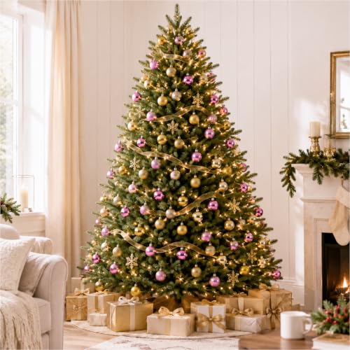 49 Pcs Christmas Ball Ornaments Set - Mini 3cm Shatterproof Decorations Gold Pink