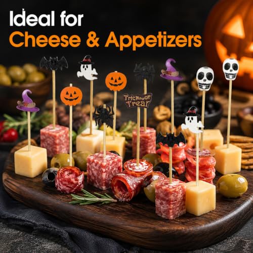 Halloween Cocktail Picks 100PCS - Pumpkin Spider Ghost Food Toothpicks with Variation Halloween