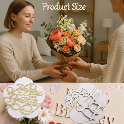 Gold Happy Birthday Cupcake Toppers 24Pcs Set - Birthday-Gold Variation