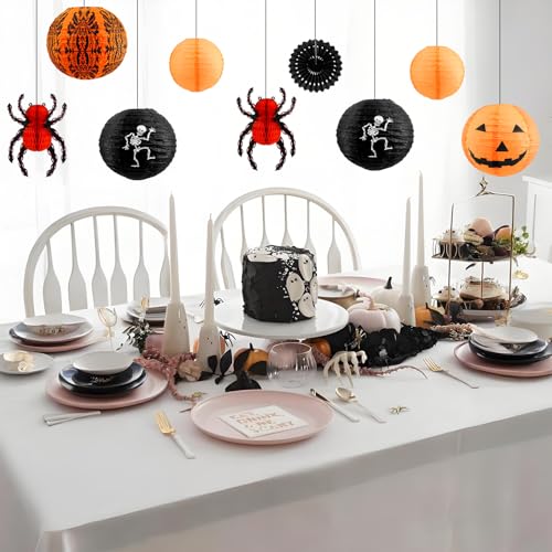 Halloween Hanging Decorations Set - Jack-o'-Lanterns Spider Skeleton Paper Lanterns - Classic Set