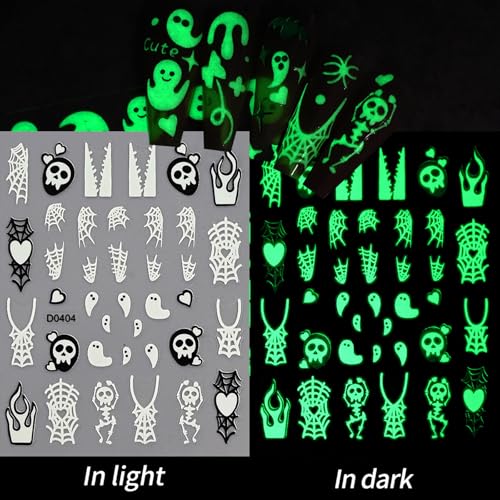 Halloween Nail Stickers Glow in The Dark 3D Self-Adhesive Spooky Art Set - Style04