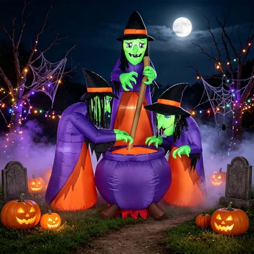 6 FT Halloween Inflatable with LED Lights, Witches & Cauldron Yard Decor