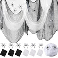 30x72 Halloween Creepy Cloth Set - 3 Black & 3 White Spooky Fabric, 6 Pieces with Spiders & Web