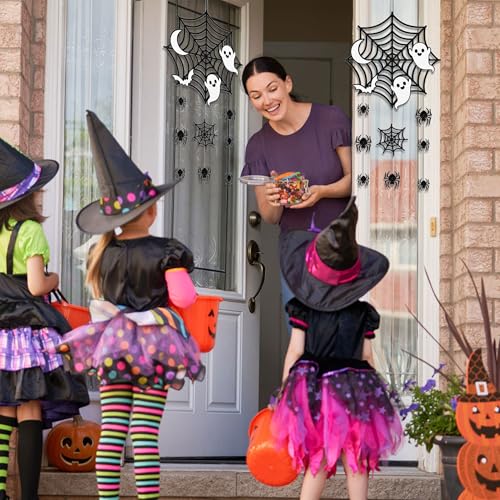 Halloween Hanging Decorations Set - Spider Web Ghost Bat Welcome Sign - Spider Web Variation