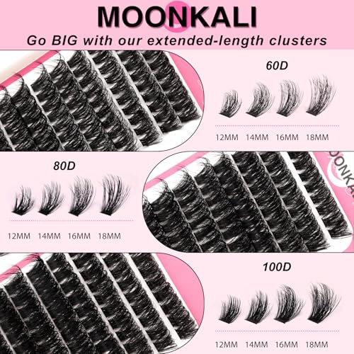 Lash Clusters 60D 80D 100D Mix Individual Eyelash Extensions - 12-18mm Thick Volume, Reusable, Waterproof, DIY False Mink Lashes - Variation: LASH-60D 80D 100D