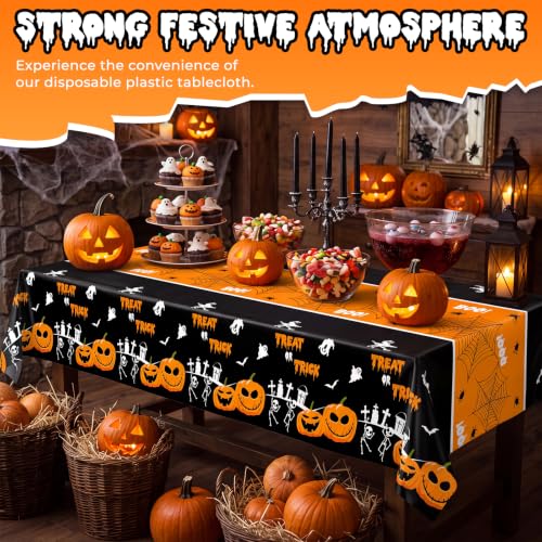 Halloween Tablecloth Set with Pumpkin Ghost Pattern - 6 Pack, 54x108 Inches & Square Pumpkin Table Runner