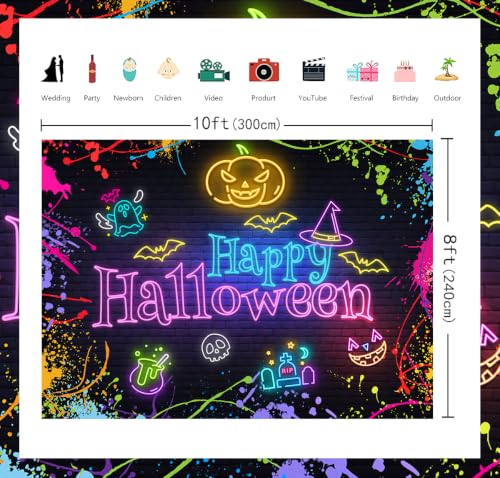 Halloween Neon Backdrop 10x8 FT Colorful Splatter Graffiti Photo Background