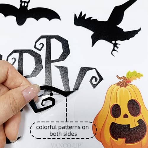 Halloween Window Clings - Happy Halloween Double-Sided Glass Decor - Reusable Vinyl Stickers