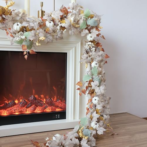 Fall Maple Leaf Pumpkin Garland 10FT Autumn Harvest Decorations for Home Porch Fireplace Halloween Thanksgiving - Variation of This Listing