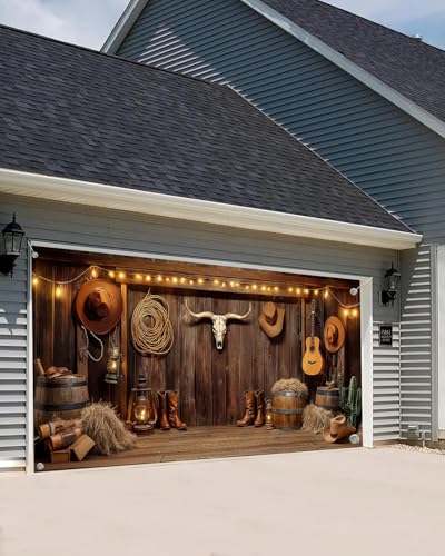 Western Cowboy Garage Door Cover Banner Decorations Backdrop - Wild West 8x7FT - Multi1