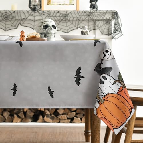 Halloween Tablecloth 60 x 104 Inch Rectangular Bat Ghost Gray - Spooky Home Decor