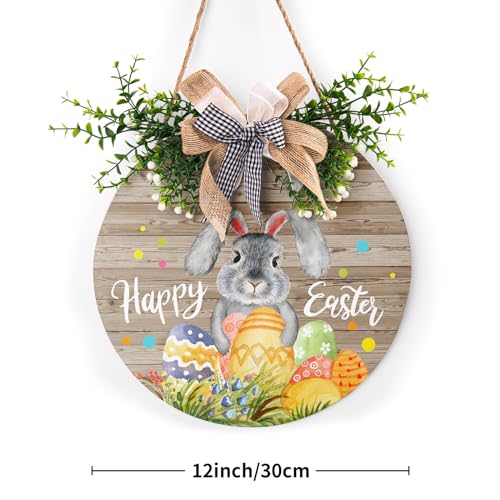 Easter Wooden Hanging Sign Welcome Wreath for Front Door - Happy Easter 12x12in - Rustic Bunny & Egg Decor - Variation: Happy Easter06