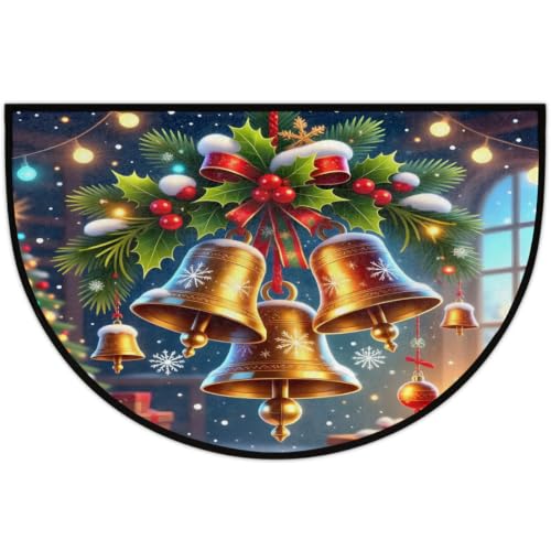 Christmas Half Moon Door Mat - Semi Circle Rug with Bell Design - Variation A:z-11