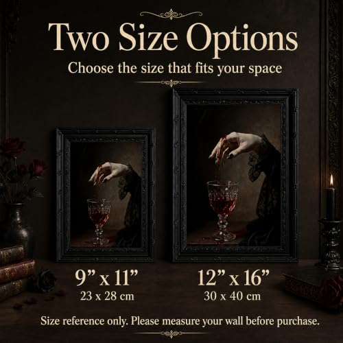Vampire Wall Art Canvas - Framed Gothic Vampire Wine Glass 11x9 Inches - Anpeer