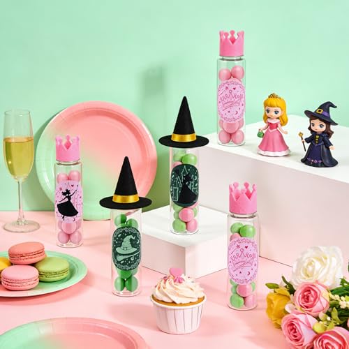 Pink and Green Witch Party Favors - 36 Candy Tubes, Mini Hats & Stickers Set