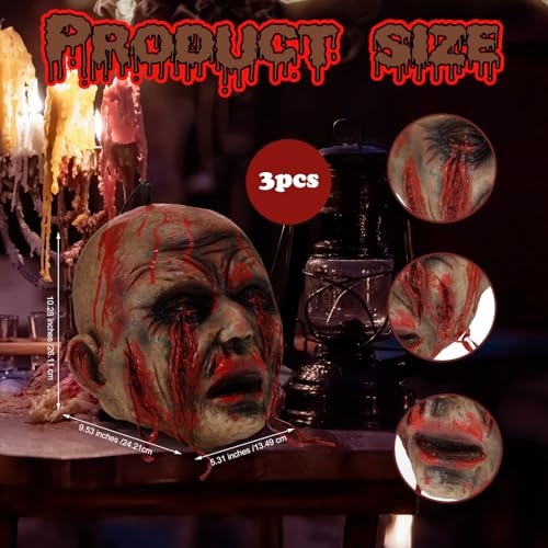Halloween Severed Zombie Head Props - Realistic Latex Decor, 10.28 x 9.53 Inches, Set of 3 - Chic Variation