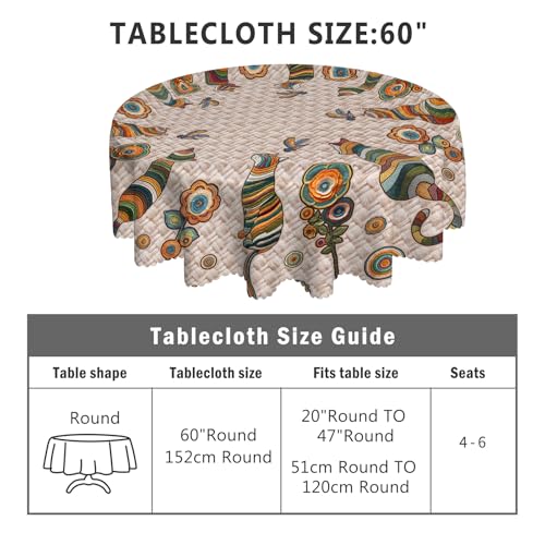 Vintage Cat Round Tablecloth 60 Inch Waterproof & Stain-Resistant