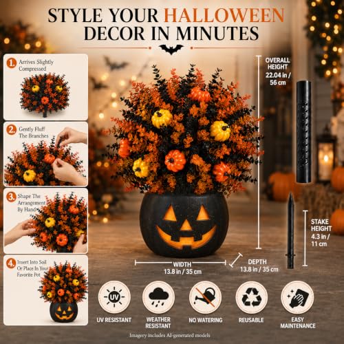 Halloween Artificial Flowers with Pumpkin for Outdoors - Fall Decor - Variation of Halloween-a