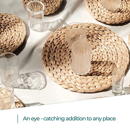 13.5-Inch Water Hyacinth Woven Placemats Set of 8 - Natural Wicker Table Mats