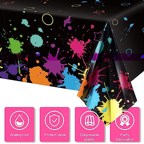 10 Pcs Neon Glow Party Tablecloths 108x54 Inches Disposable - Paint Splatter Design