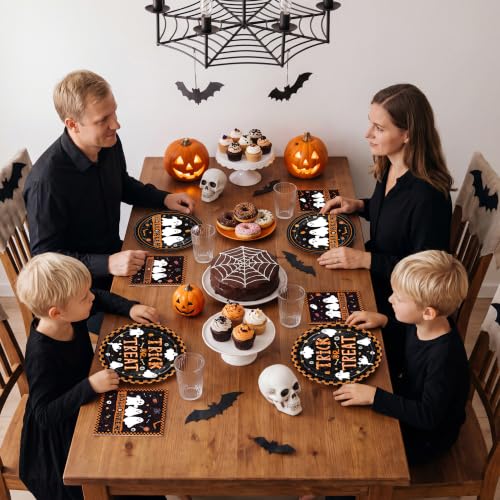 Halloween Party Supplies Set for 50 Guests - Ghost Themed Plates & Napkins