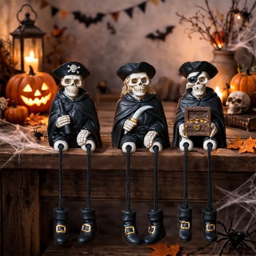 3-Piece Pirate Skeleton Decor Set Halloween Indoor Figurines Home Decor