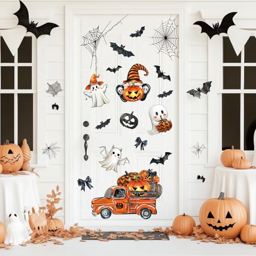 Halloween Wall Decals Set - Spooky Ghost Pumpkin Bat Spider Web Stickers for Home & Party Decor