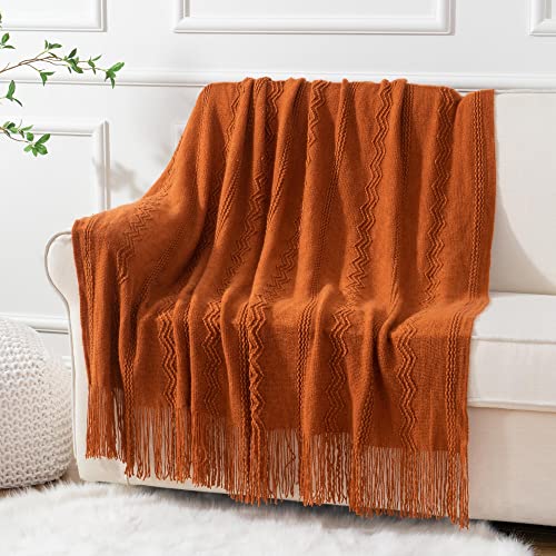 Rust Throw Blanket for Couch - Caramel 50x60 Inches, Soft Acrylic Bed Cover