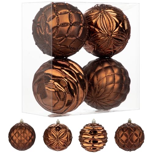 Large Bronze Christmas Ornaments Balls Set of 4 - Shatterproof Holiday Tree Decor