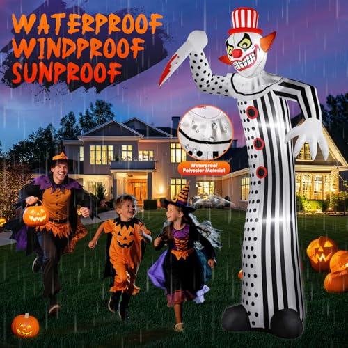 12Ft Giant Creepy Clown Halloween Inflatable with LED Lights for Outdoor Yard Decor