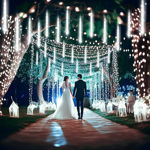 Outdoor Christmas Meteor Shower Lights 24 Tubes White - 30ft Decorative LED String