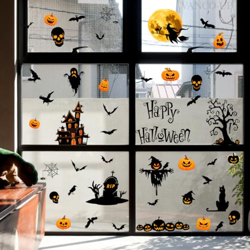 Halloween Window Clings - Happy Halloween Double-Sided Glass Decor - Reusable Vinyl Stickers