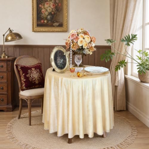 Beige Velvet Round Tablecloth 60 Inch Luxurious Soft Cover for Weddings & Events - Variation of THIS listing
