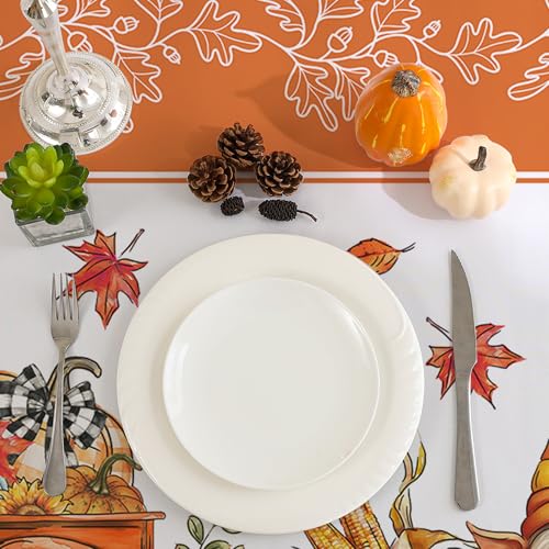 Fall Tablecloth 52x70 Inches - Orange Truck Design, Fade Resistant, Spill-Proof